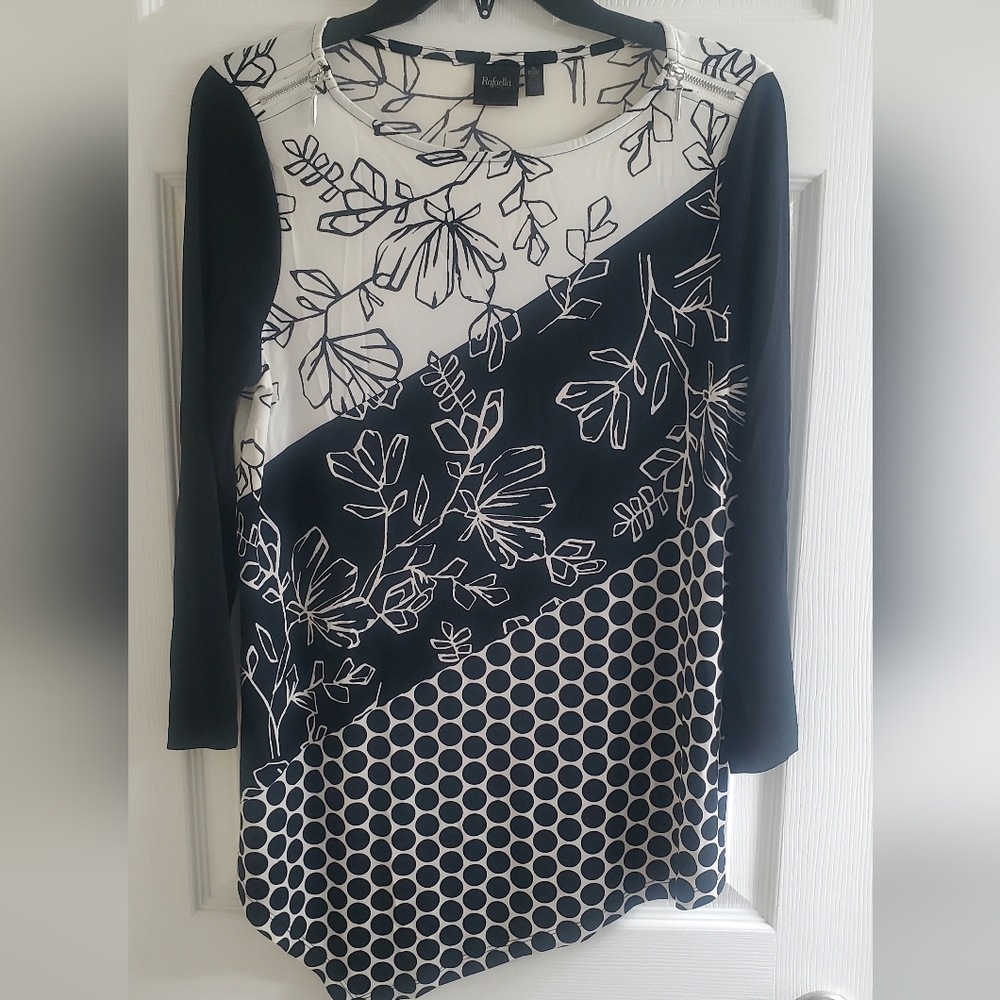 NWOT- Rafaella Black and White Patterned Blouse